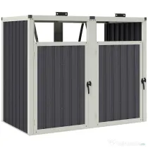 Outsunny Acoperitor pentru Tomberoane de Exterior cu 2 Compartimente, Capac Rabatabil 180°, din Oțel Galvanizat, pentru Grădină sau Patio, 146x81x122 cm, Gri Închis