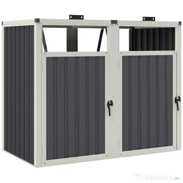 Outsunny Acoperitor pentru Tomberoane de Exterior cu 2 Compartimente, Capac Rabatabil 180°, din Oțel Galvanizat, pentru Grădină sau Patio, 146x81x122 cm, Gri Închis