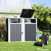 Outsunny Acoperitor pentru Tomberoane de Exterior cu 2 Compartimente, Capac Rabatabil 180°, din Oțel Galvanizat, pentru Grădină sau Patio, 146x81x122 cm, Gri Închis