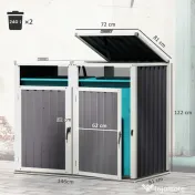 Outsunny Acoperitor pentru Tomberoane de Exterior cu 2 Compartimente, Capac Rabatabil 180°, din Oțel Galvanizat, pentru Grădină sau Patio, 146x81x122 cm, Gri Închis