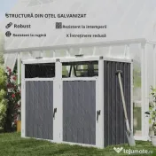 Outsunny Acoperitor pentru Tomberoane de Exterior cu 2 Compartimente, Capac Rabatabil 180°, din Oțel Galvanizat, pentru Grădină sau Patio, 146x81x122 cm, Gri Închis