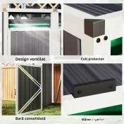 Outsunny Acoperitor pentru Tomberoane de Exterior cu 2 Compartimente, Capac Rabatabil 180°, din Oțel Galvanizat, pentru Grădină sau Patio, 146x81x122 cm, Gri Închis