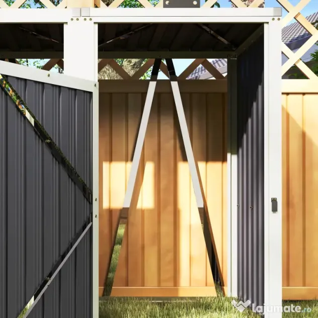 Outsunny Acoperitor pentru Tomberoane de Exterior cu 2 Compartimente, Capac Rabatabil 180°, din Oțel Galvanizat, pentru Grădină sau Patio, 146x81x122 cm, Gri Închis
