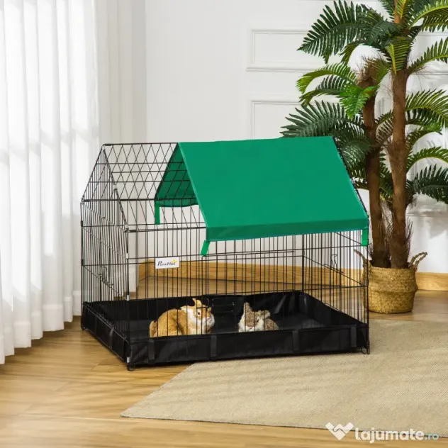 PawHut Cusca pentru Iepuri, Porcelusi de Guinea si Rozatoare, Cusca pentru Animale din Metal si Tesatura Oxford, 90x75x75cm