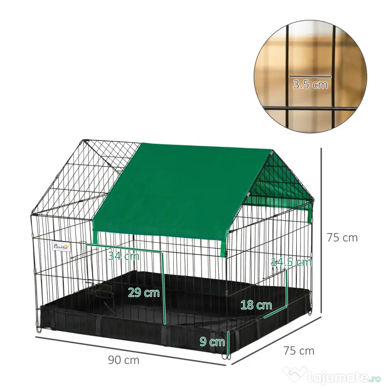 PawHut Cusca pentru Iepuri, Porcelusi de Guinea si Rozatoare, Cusca pentru Animale din Metal si Tesatura Oxford, 90x75x75cm