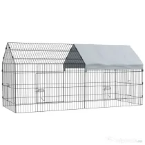 PawHut Cușcă pentru Iepuri de Exterior și Interior cu Acoperiș, 220x85x103cm, Argintiu