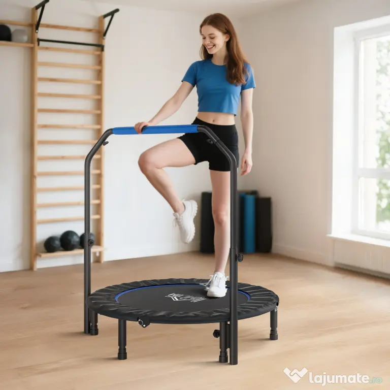 HOMCOM Trambulină Mini Fitness Pliabilă 45", cu Mâner Reglabil din Spumă, Albastru
