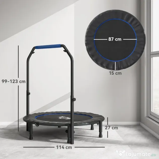 HOMCOM Trambulină Mini Fitness Pliabilă 45", cu Mâner Reglabil din Spumă, Albastru