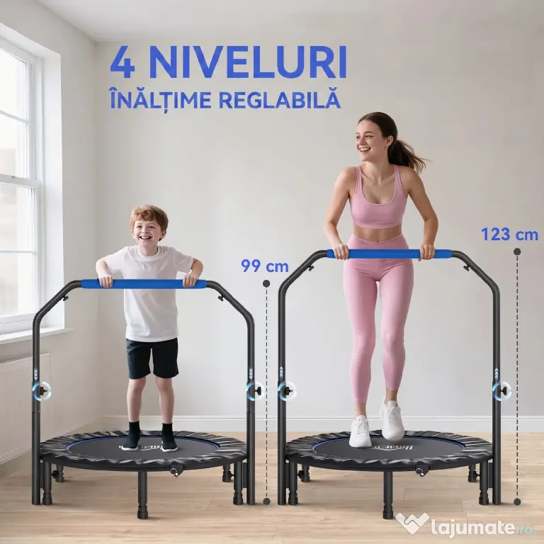 HOMCOM Trambulină Mini Fitness Pliabilă 45", cu Mâner Reglabil din Spumă, Albastru
