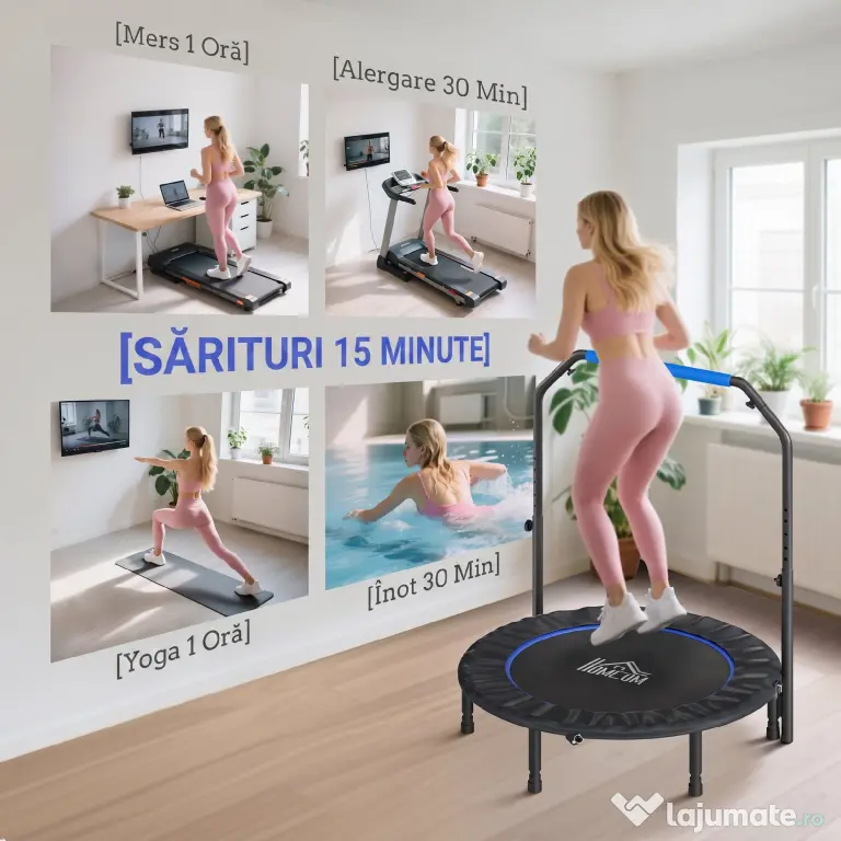 HOMCOM Trambulină Mini Fitness Pliabilă 45", cu Mâner Reglabil din Spumă, Albastru