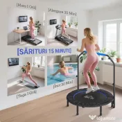 HOMCOM Trambulină Mini Fitness Pliabilă 45", cu Mâner Reglabil din Spumă, Albastru
