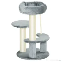PawHut Ansamblu pentru Pisici cu 3 Niveluri din Plus Sisal Natural Gri Ф40x65cm 