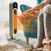 HOMCOM Incalzitor electric oscilant cu 3 moduri de incalzire cu temperatura reglabila si telecomanda, din ABS, Φ25x73,5 cm, argintiu 