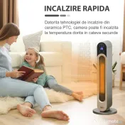 HOMCOM Incalzitor electric oscilant cu 3 moduri de incalzire cu temperatura reglabila si telecomanda, din ABS, Φ25x73,5 cm, argintiu 