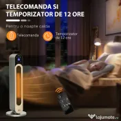 HOMCOM Incalzitor electric oscilant cu 3 moduri de incalzire cu temperatura reglabila si telecomanda, din ABS, Φ25x73,5 cm, argintiu 