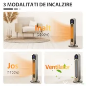 HOMCOM Incalzitor electric oscilant cu 3 moduri de incalzire cu temperatura reglabila si telecomanda, din ABS, Φ25x73,5 cm, argintiu 