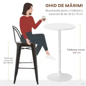 HOMCOM, Masă de Bar, Cu Blat Rotund și Bază, MDF, Oțel, 60 x 60 x 102 cm, Alb 