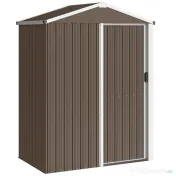 Outsunny Căsuță de Grădină din Oțel 1,1m² cu Ușă Culisantă Blocabilă, 136x87x179 cm, Maro