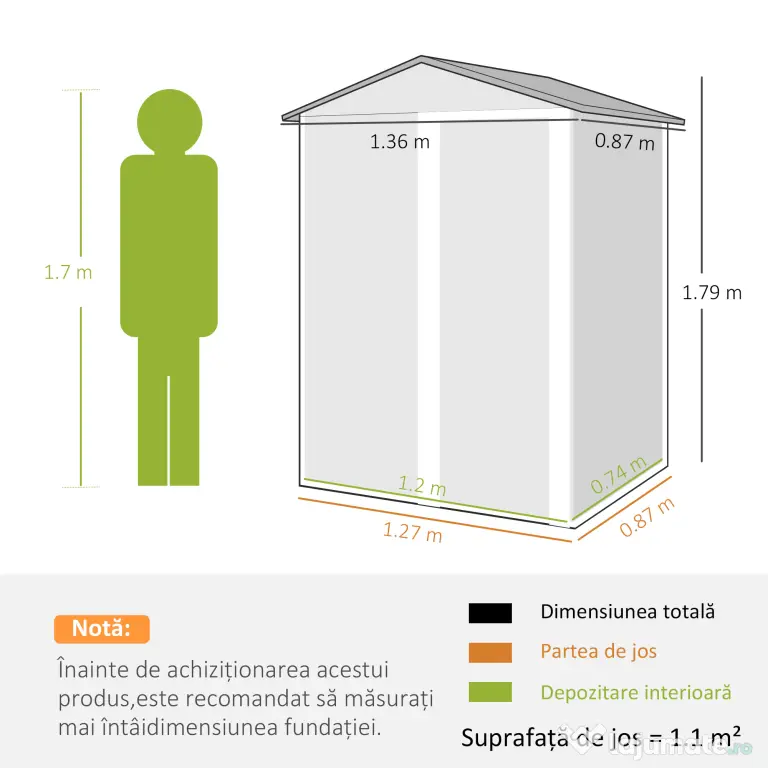 Outsunny Căsuță de Grădină din Oțel 1,1m² cu Ușă Culisantă Blocabilă, 136x87x179 cm, Maro