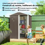 Outsunny Căsuță de Grădină din Oțel 1,1m² cu Ușă Culisantă Blocabilă, 136x87x179 cm, Maro
