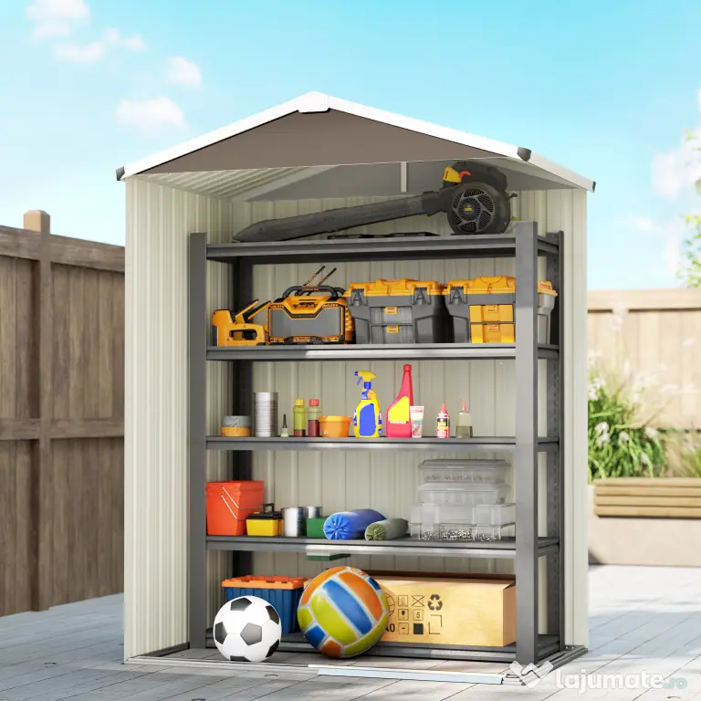 Outsunny Căsuță de Grădină din Oțel 1,1m² cu Ușă Culisantă Blocabilă, 136x87x179 cm, Maro