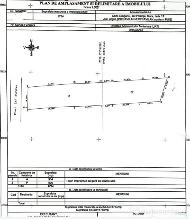 Teren 1.734 MP acces direct DN7, DRĂGANU ARGEȘ