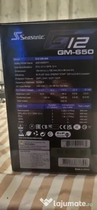 Sursă Seasonic G12 GM-650, 80+ Gold, 650W, Semi-Modulară