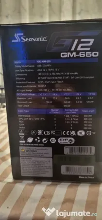 Sursă Seasonic G12 GM-650, 80+ Gold, 650W, Semi-Modulară
