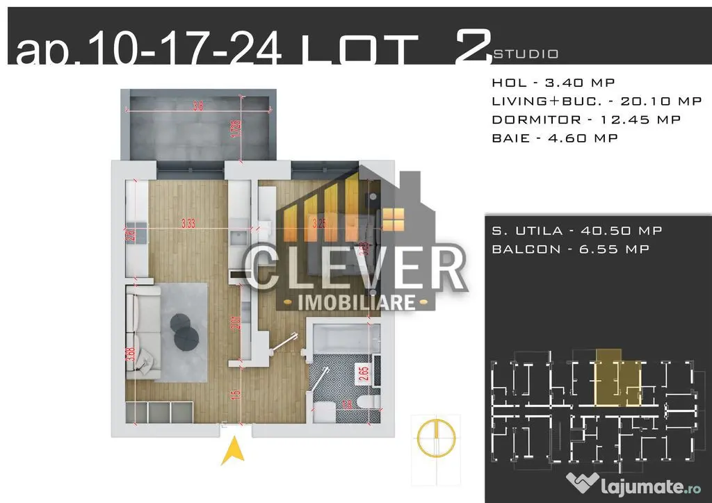 Studio 2 cam metrou Teclu, Pallady, promo parcare-0% Comi...