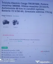Triciclu electric cargo 3800w,25km/ora 