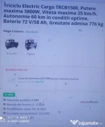 Triciclu electric cargo 3800w,25km/ora