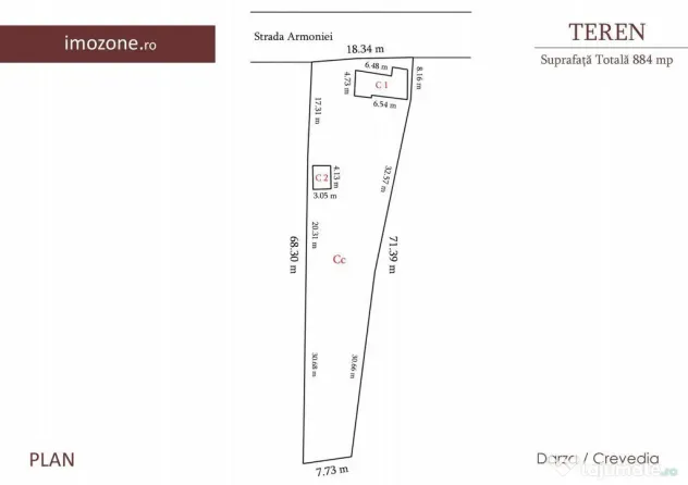 CREVEDIA - DARZA - TEREN 884MP I UTILITATI IN ZONA I COMI...