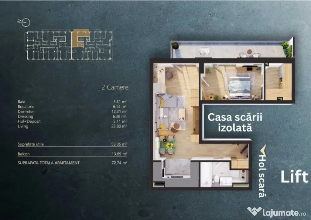 Apartament 2 camere, 59.05 mp , zona Iris/ Elite City Cluj