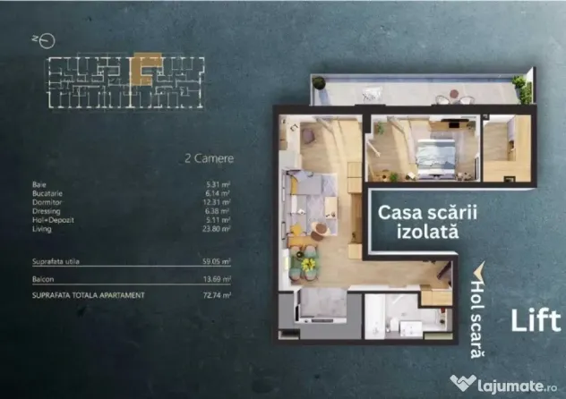 Apartament 2 camere, 59.05 mp , zona Iris/ Elite City Cluj