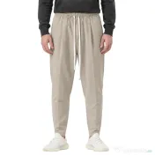 Pantaloni Lungi Ușor Slim Bărbați Camel cu Șnur Lung și Buzunar la Spate 