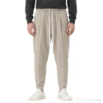 Pantaloni Lungi Ușor Slim Bărbați Camel cu Șnur Lung și Buzunar la Spate