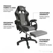 Scaun de gaming, Suport picioare, Rabatabil 90-155 grade, 2 Perne incluse, Gri 