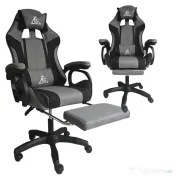 Scaun de gaming, Suport picioare, Rabatabil 90-155 grade, 2 Perne incluse, Gri 