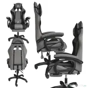 Scaun de gaming, Suport picioare, Rabatabil 90-155 grade, 2 Perne incluse, Gri 