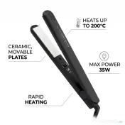 Placa de indreptat parul, Placi ceramice mobile 200°C, 26 cm,Ceramica, Negru 
