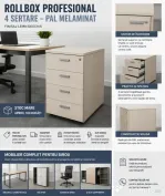 Stoc 100 buc Rollbox cu 4 Sertare finisaj lemn deschis; Casatiera 72x43x60 cm