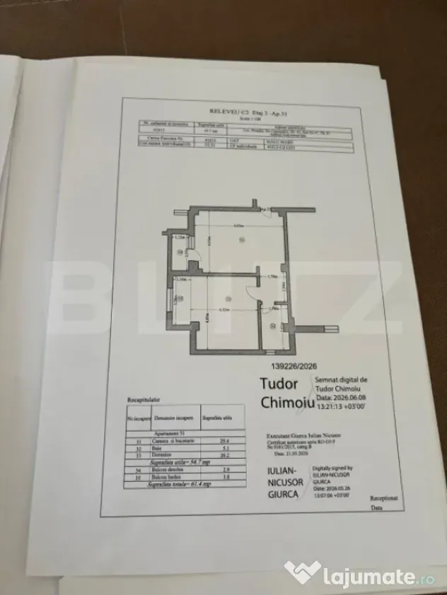 Apartament 2 camere, 61.4 mp, zona Damila