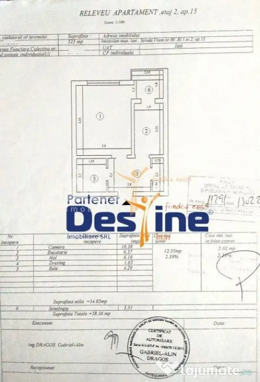 Apartament 1 cameră 38 mp etaj 2, mobilat și utilat