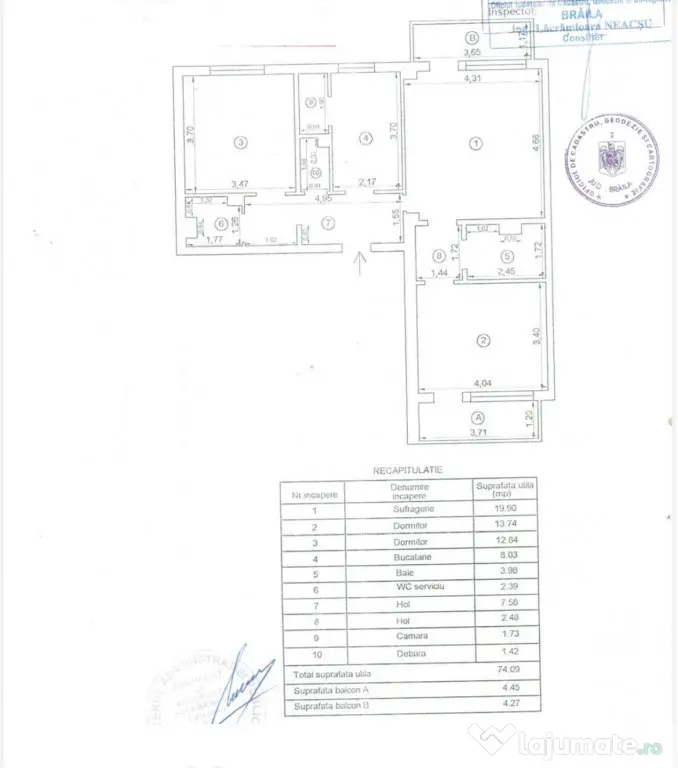 Etaj 1, apartament 3 camere 82mp, zona Buzaului B-uri. - Braila (Braila)