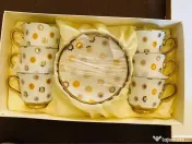 Set 6 cești cu farfurioare Wellberg – floral, auriu, nou 