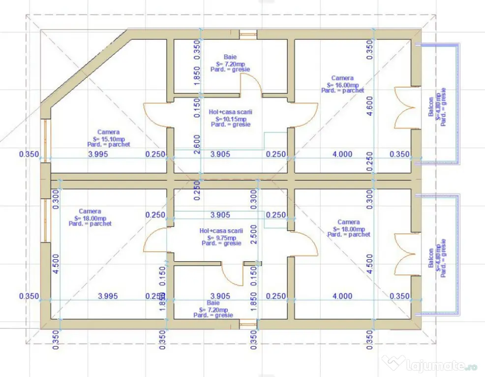 Duplex in constructie, 4camere 3 bai, 200mp teren, Teilor, F - Floresti (Cluj)
