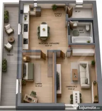 Apartament 2 camere, 56.96 mp + balcon 17 mp, zona Tudor