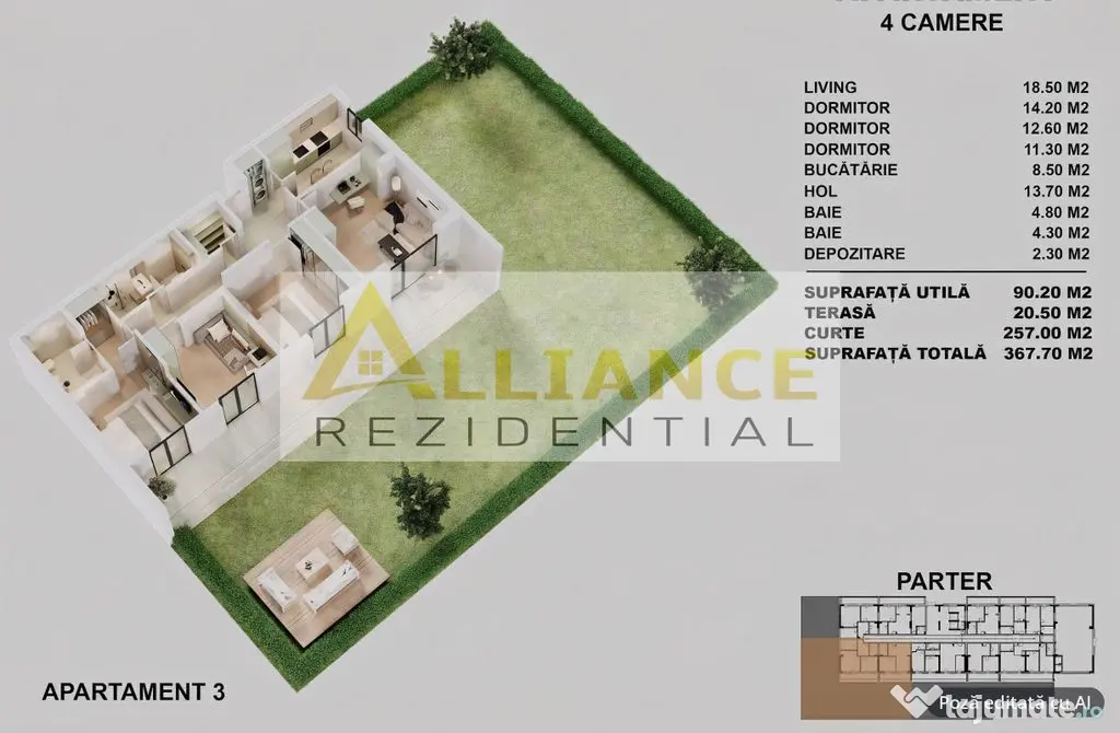{CURTE 257 MP} Apartament 4 camere - 2 bai | DECOMANDAT - Popesti Leordeni (Bucuresti-Ilfov)