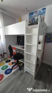 2 Paturi Supraetajate IKEA SMÅSTAD cu Birou Depozitare Saltele Incluse 90x200 