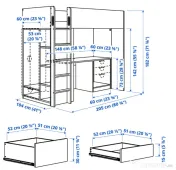 2 Paturi Supraetajate IKEA SMÅSTAD cu Birou Depozitare Saltele Incluse 90x200 